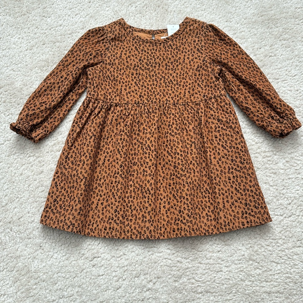 NWT Toddler Girls Corduroy Leopard Print Long Sleeve Dress - Size 2T